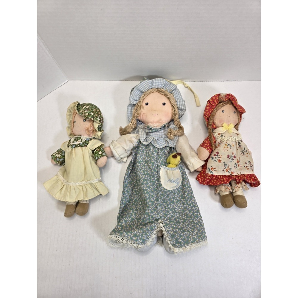 Lot 3 Vintage Holly, Amy, Carrie Holly Hobbie Cloth Dolls Knickerbocker 1970's